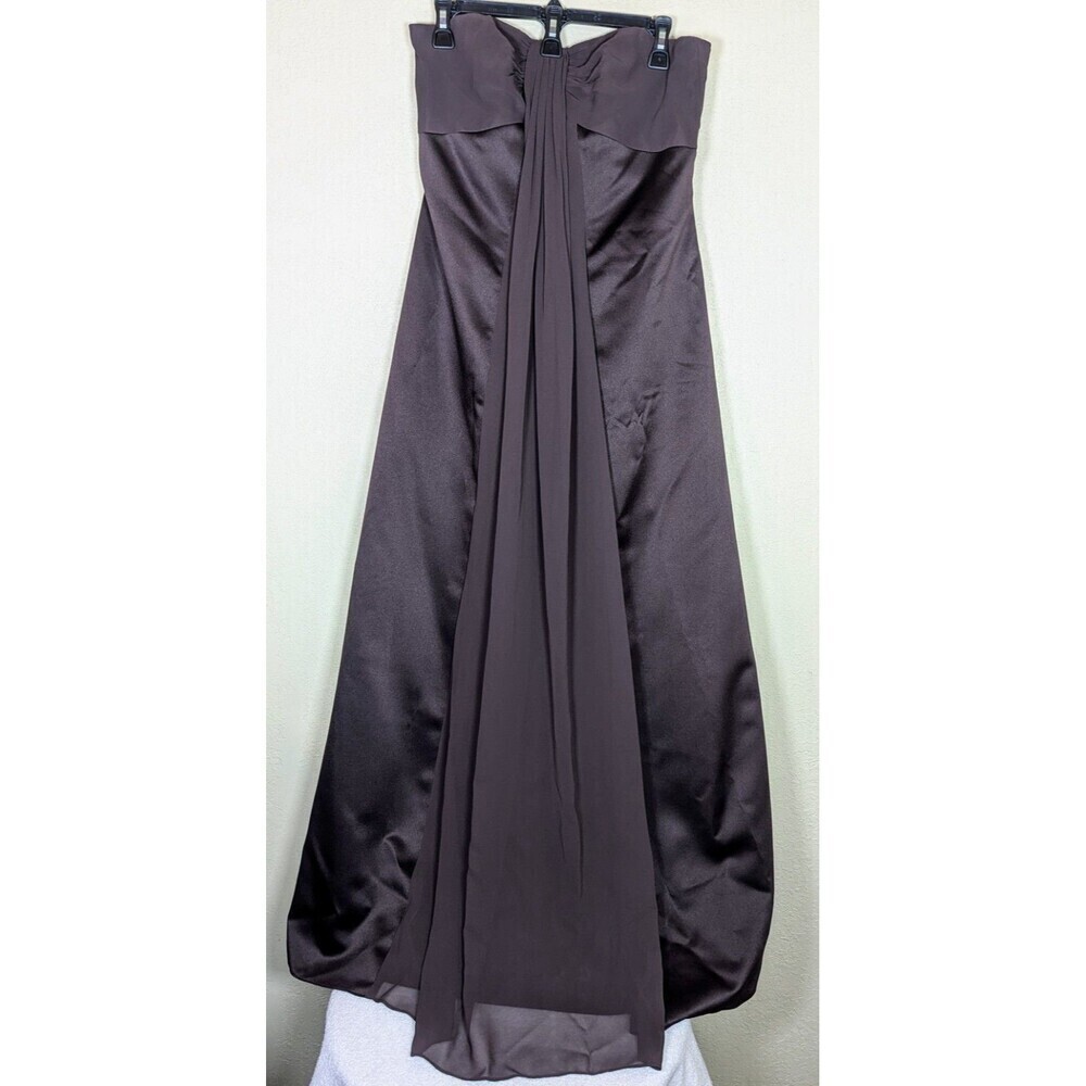 DAVID’S BRIDAL BROWN LONG FORMAL STRAPLESS DRESS W/ CHIFFON DRAPE, PROM SZ 12 - Picture 2 of 12